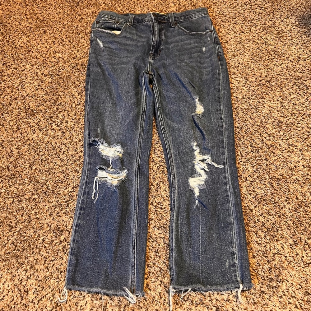 Abercrombie Fitch Mom Jeans Distressed Ripped Blue Denim‎ Size 28 Cropped